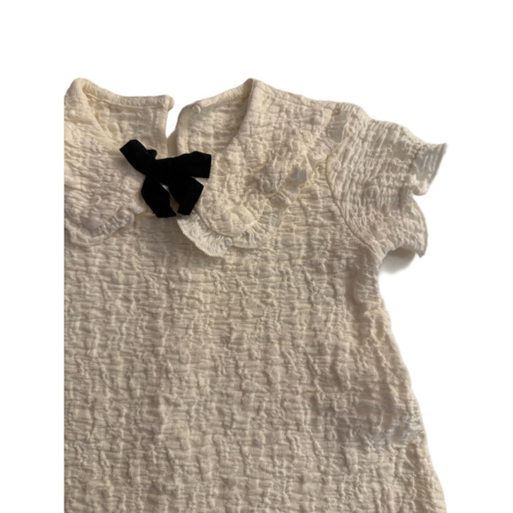Baby girl 9 month Cream Black Bow Textured Casual Dress - Picture 1 of 3